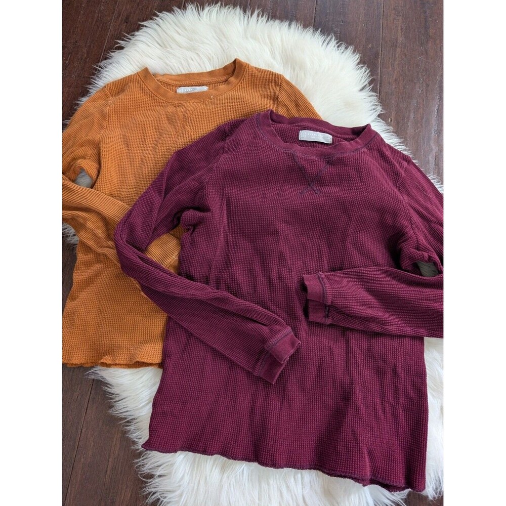 Bundle! 2 Everlane Burgundy Yellow Gold Waffle Knit Thermal Long Sleeve Tops M